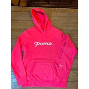 Puma Womens Hot Pink Script Logo Pullover Hoodie Sweatshirt Size Medium